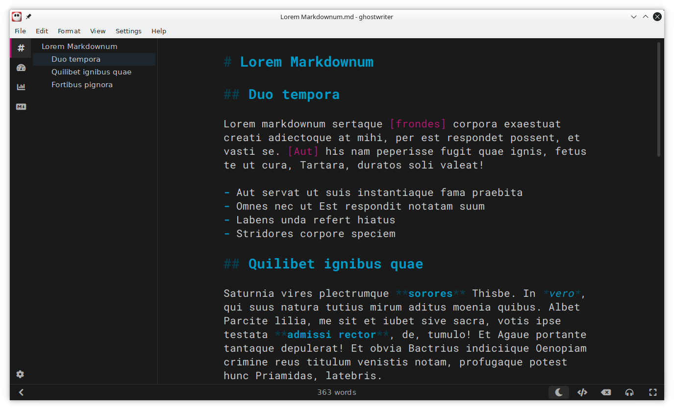 Gaudiu d'una experiència d'escriptura lliure de distraccions, incloent-hi un mode de pantalla completa i una interfície neta